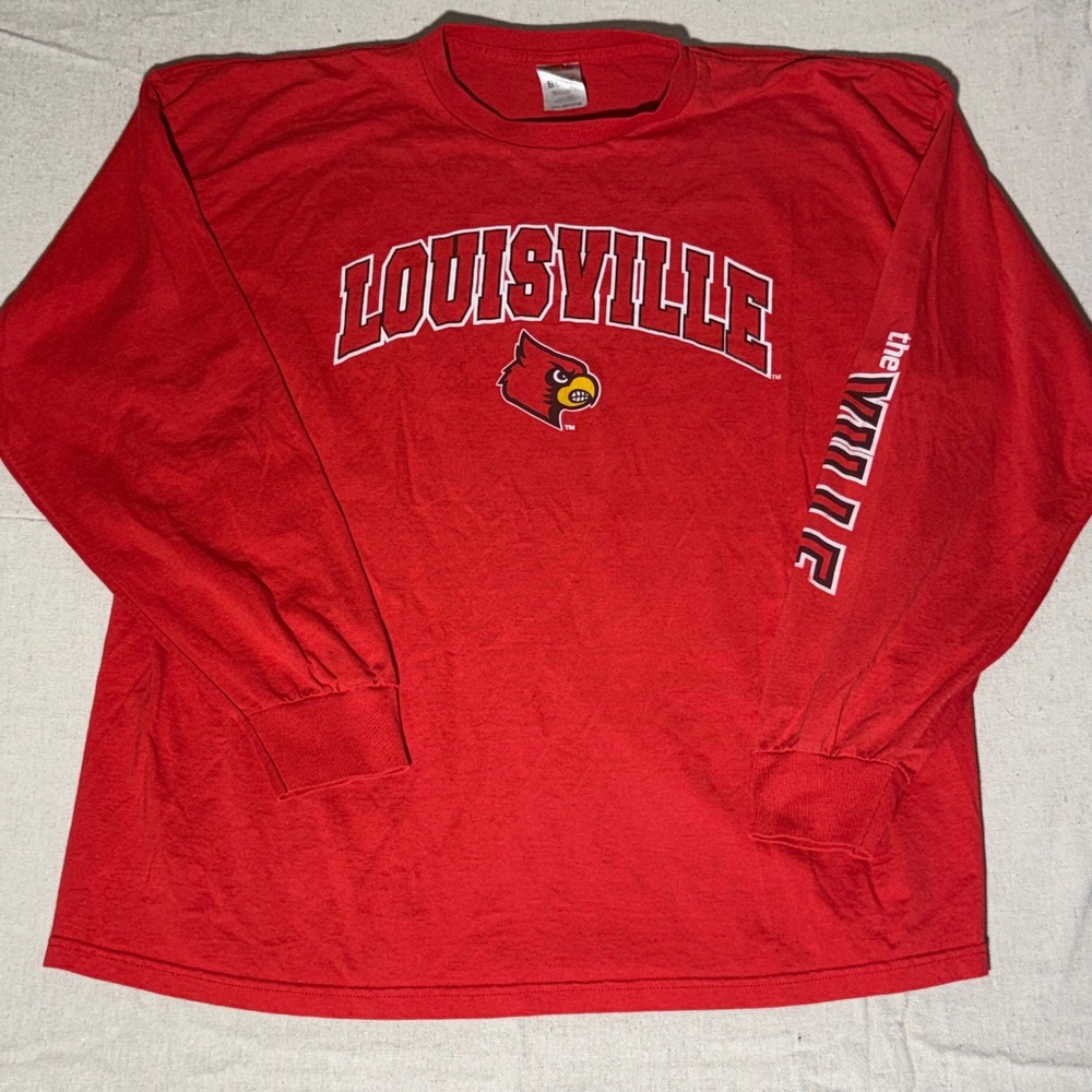 Fruit of the Loom Louisville Cardinals Long Sleeve T-Shirt Red Mens 2XL Ville